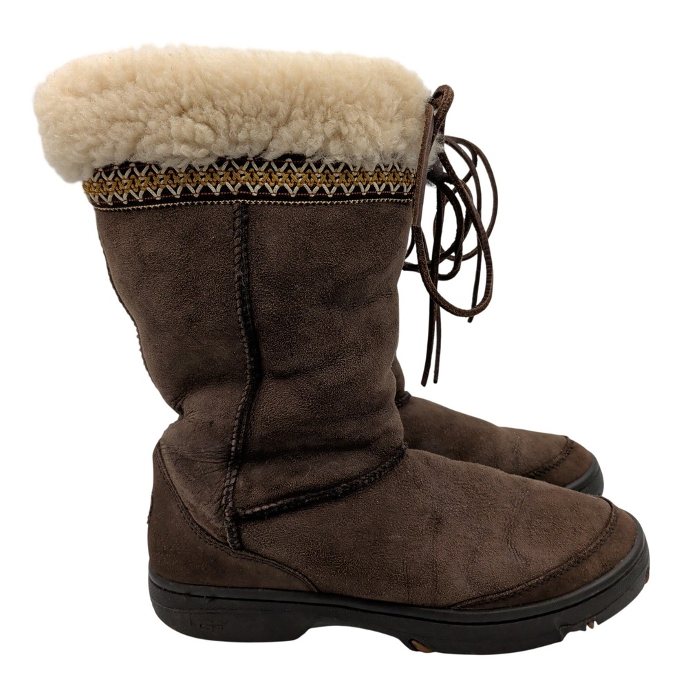 UGG Australia Sunburst Tall 5273 Chocolate Brown Suede Shearling Boots Womens 10